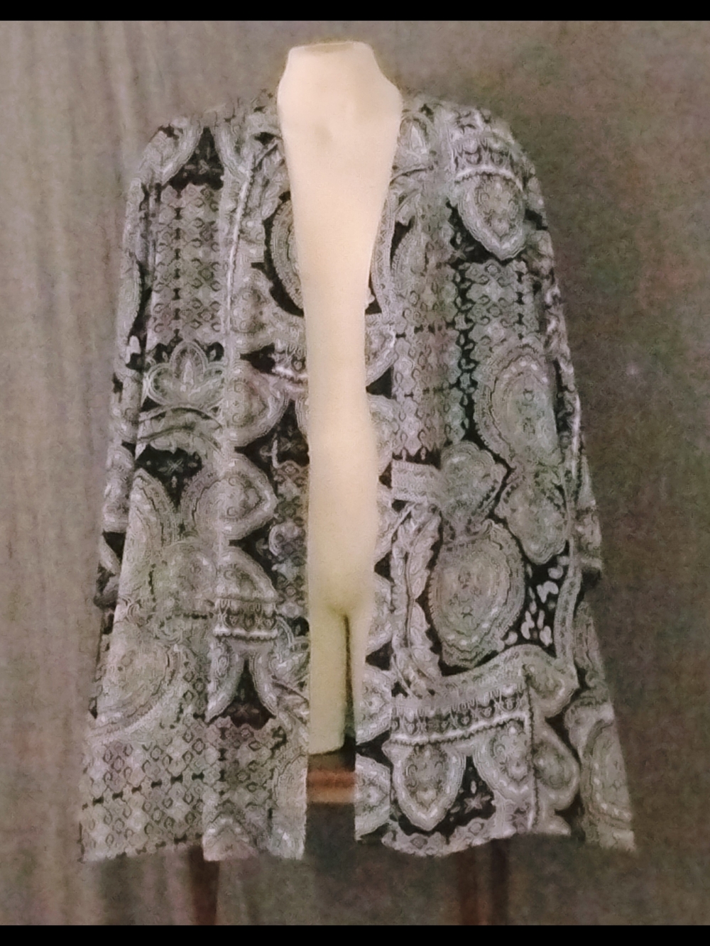Catherines Black and White Paisley Open-Front Cardigan